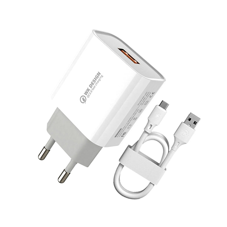 WK WP-U57 Max ที่ชาร์จเร็วสูงสุด 18W QC3.0 + สายข้อมูล USB เป็น 8 Pin, ปลั๊ก US, ปลั๊ก EU