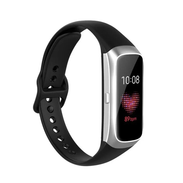 สายรัดข้อมือซิลิโคนพร้อมหัวเข็มขัดเหล็กสีดำสำหรับ Samsung Galaxy Fit SM-R370