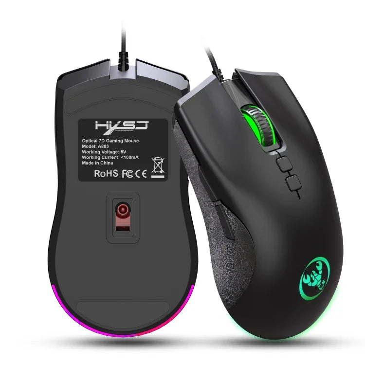 HXSJ A883 เมาส์เกมมิ่งมีสาย 7 ปุ่ม 6400DPI ไฟ RGB แบบกลไก