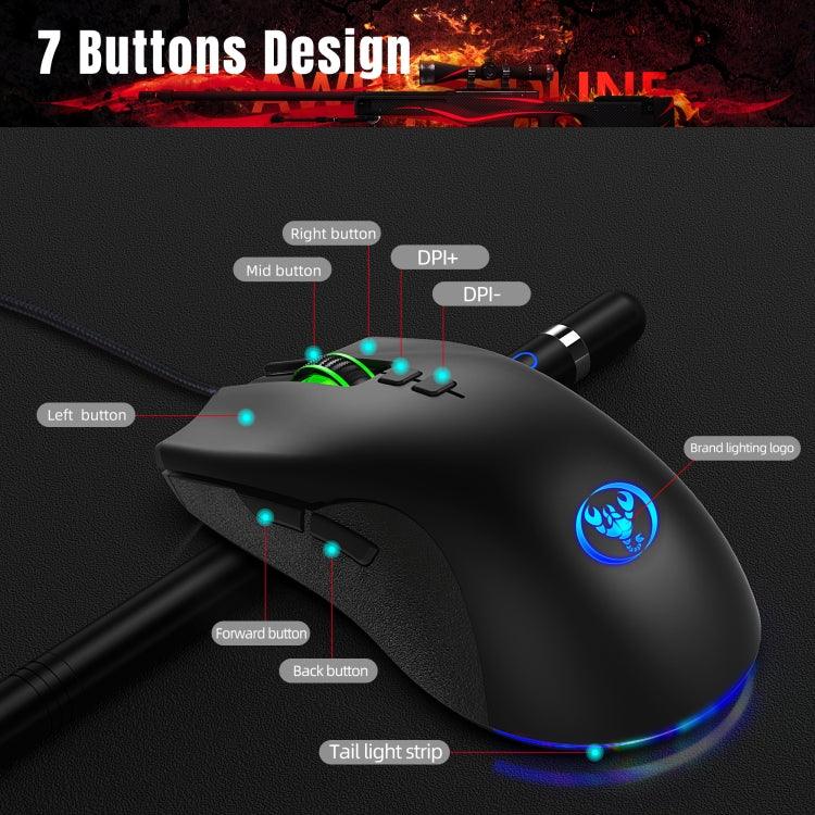 HXSJ A883 เมาส์เกมมิ่งมีสาย 7 ปุ่ม 6400DPI ไฟ RGB แบบกลไก