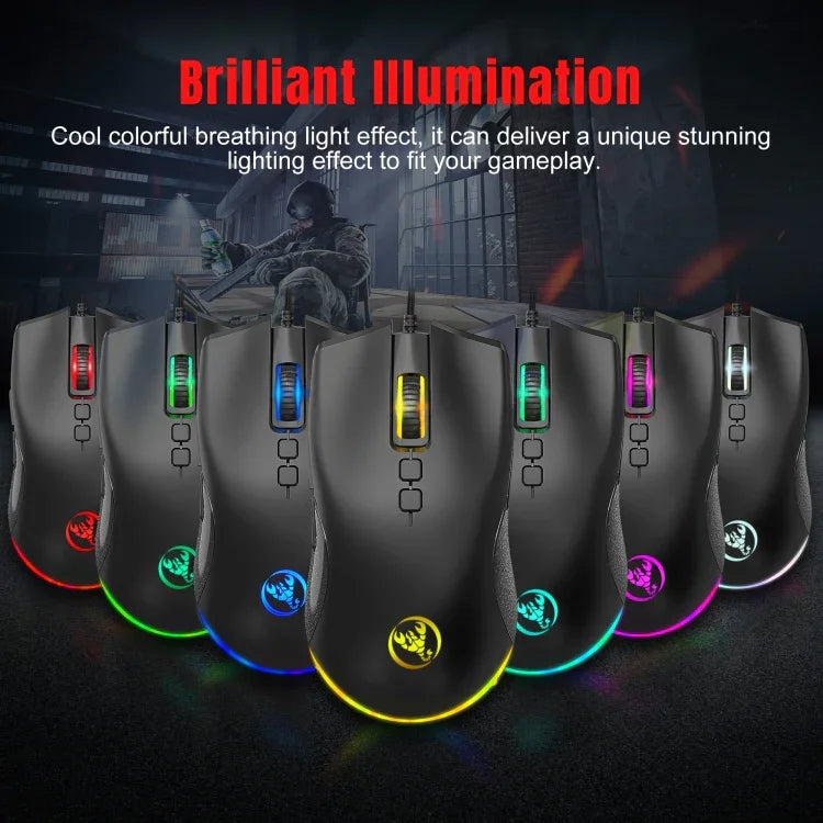HXSJ A883 เมาส์เกมมิ่งมีสาย 7 ปุ่ม 6400DPI ไฟ RGB แบบกลไก