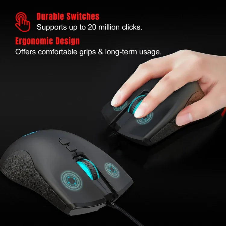 HXSJ A883 เมาส์เกมมิ่งมีสาย 7 ปุ่ม 6400DPI ไฟ RGB แบบกลไก