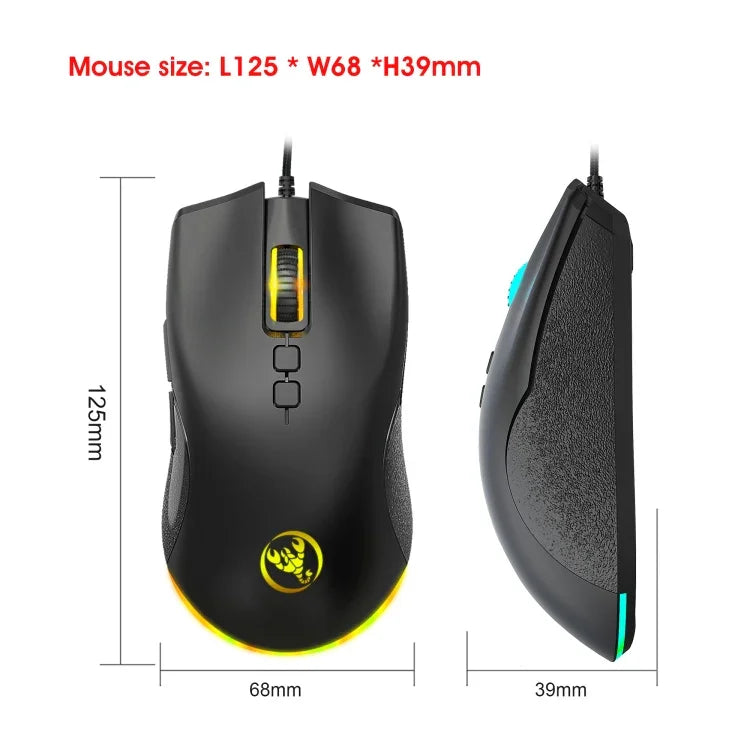 HXSJ A883 เมาส์เกมมิ่งมีสาย 7 ปุ่ม 6400DPI ไฟ RGB แบบกลไก