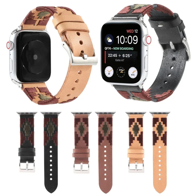 สายหนังทอสีตัดกัน สำหรับ Apple Watch Ultra 49 มม. / Series 8&7 ขนาด 45 มม. / SE 2&6&SE&5&4 ขนาด 44 มม. / 3&2&1 ขนาด 42 มม., สำหรับ Apple Watch Series 8&7 ขนาด 41 มม. / SE 2&6&SE&5&4 ขนาด 40 มม. / 3&2&1 ขนาด 38 มม.