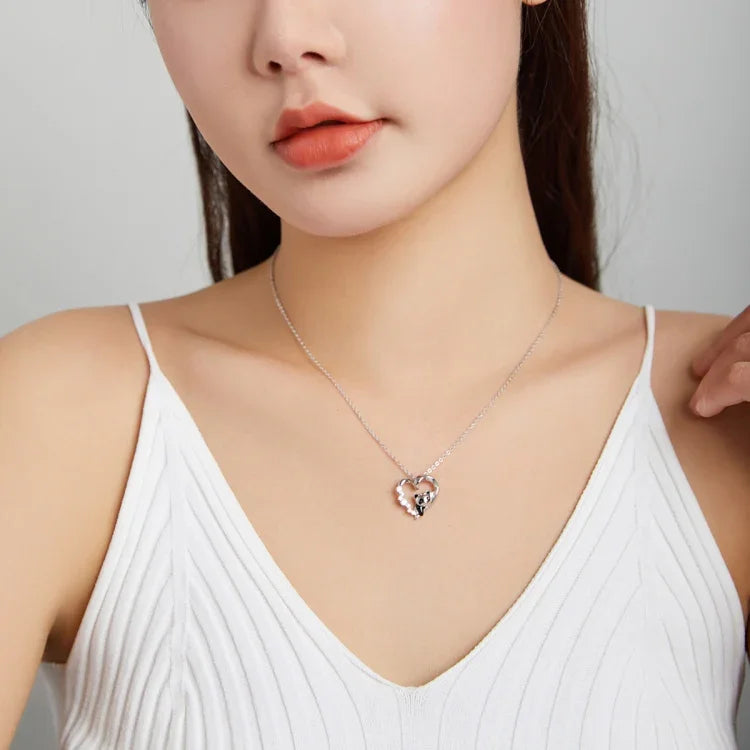 เครื่องประดับสร้อยคอผู้หญิงเงินสเตอร์ลิง S925 รูปแพนด้าหัวใจ, แพนด้า