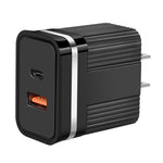 RSY ที่ชาร์จเดินทางชาร์จเร็วพอร์ตคู่ USB + USB-C / Type-C, ปลั๊ก US, ปลั๊ก EU