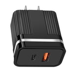 RSY ที่ชาร์จเดินทางชาร์จเร็วพอร์ตคู่ USB + USB-C / Type-C, ปลั๊ก US, ปลั๊ก EU