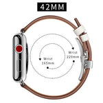 สายรัดนาฬิกาหนังแท้พร้อมหัวเข็มขัดเงินแบบผีเสื้อเปลี่ยนได้ สำหรับ Apple Watch Series 6 & SE & 5 & 4 ขนาด 44 มม. / 3 & 2 & 1 ขนาด 42 มม., หัวเข็มขัดเงินสำหรับ Apple Watch Series 7 ขนาด 45 มม. / 6 & SE & 5 & 4 ขนาด 44 มม. / 3 & 2 & 1 ขนาด 42 มม.