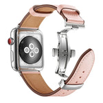 สายรัดนาฬิกาหนังแท้พร้อมหัวเข็มขัดเงินแบบผีเสื้อเปลี่ยนได้ สำหรับ Apple Watch Series 6 & SE & 5 & 4 ขนาด 40 มม. / 3 & 2 & 1 ขนาด 38 มม., หัวเข็มขัดเงินสำหรับ Apple Watch Series 7 ขนาด 41 มม. / 6 & SE & 5 & 4 ขนาด 40 มม. / 3 & 2 & 1 ขนาด 38 มม.