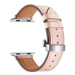 สายรัดนาฬิกาหนังแท้พร้อมหัวเข็มขัดเงินแบบผีเสื้อเปลี่ยนได้ สำหรับ Apple Watch Series 6 & SE & 5 & 4 ขนาด 40 มม. / 3 & 2 & 1 ขนาด 38 มม., หัวเข็มขัดเงินสำหรับ Apple Watch Series 7 ขนาด 41 มม. / 6 & SE & 5 & 4 ขนาด 40 มม. / 3 & 2 & 1 ขนาด 38 มม.