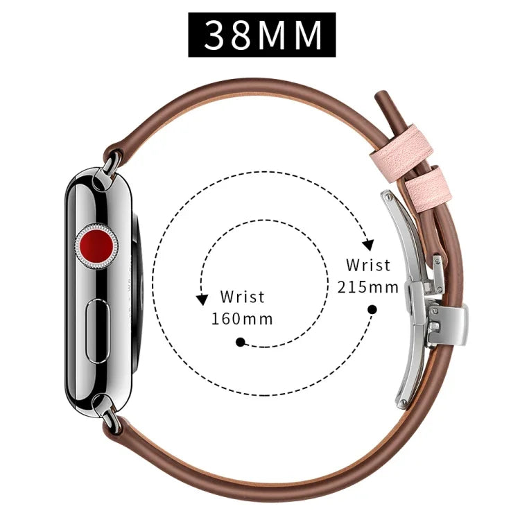 สายรัดนาฬิกาหนังแท้พร้อมหัวเข็มขัดเงินแบบผีเสื้อเปลี่ยนได้ สำหรับ Apple Watch Series 6 & SE & 5 & 4 ขนาด 40 มม. / 3 & 2 & 1 ขนาด 38 มม., หัวเข็มขัดเงินสำหรับ Apple Watch Series 7 ขนาด 41 มม. / 6 & SE & 5 & 4 ขนาด 40 มม. / 3 & 2 & 1 ขนาด 38 มม.