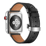 สายรัดนาฬิกาหนังแท้พร้อมหัวเข็มขัดเงินแบบผีเสื้อเปลี่ยนได้ สำหรับ Apple Watch Series 6 & SE & 5 & 4 ขนาด 40 มม. / 3 & 2 & 1 ขนาด 38 มม., หัวเข็มขัดเงินสำหรับ Apple Watch Series 7 ขนาด 41 มม. / 6 & SE & 5 & 4 ขนาด 40 มม. / 3 & 2 & 1 ขนาด 38 มม.