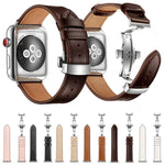 สายรัดนาฬิกาหนังแท้พร้อมหัวเข็มขัดเงินแบบผีเสื้อเปลี่ยนได้ สำหรับ Apple Watch Series 6 & SE & 5 & 4 ขนาด 40 มม. / 3 & 2 & 1 ขนาด 38 มม., หัวเข็มขัดเงินสำหรับ Apple Watch Series 7 ขนาด 41 มม. / 6 & SE & 5 & 4 ขนาด 40 มม. / 3 & 2 & 1 ขนาด 38 มม.