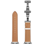 สายรัดนาฬิกาหนังแท้พร้อมหัวเข็มขัดดำแบบผีเสื้อเปลี่ยนได้ สำหรับ Apple Watch Series 6 & SE & 5 & 4 ขนาด 44 มม. / 3 & 2 & 1 ขนาด 42 มม., หัวเข็มขัดดำสำหรับ Apple Watch Series 7 ขนาด 45 มม. / 6 & SE & 5 & 4 ขนาด 44 มม. / 3 & 2 & 1 ขนาด 42 มม.