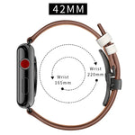 สายรัดนาฬิกาหนังแท้พร้อมหัวเข็มขัดดำแบบผีเสื้อเปลี่ยนได้ สำหรับ Apple Watch Series 6 & SE & 5 & 4 ขนาด 44 มม. / 3 & 2 & 1 ขนาด 42 มม., หัวเข็มขัดดำสำหรับ Apple Watch Series 7 ขนาด 45 มม. / 6 & SE & 5 & 4 ขนาด 44 มม. / 3 & 2 & 1 ขนาด 42 มม.