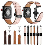 สายรัดนาฬิกาหนังแท้พร้อมหัวเข็มขัดดำแบบผีเสื้อเปลี่ยนได้ สำหรับ Apple Watch Series 6 & SE & 5 & 4 ขนาด 44 มม. / 3 & 2 & 1 ขนาด 42 มม., หัวเข็มขัดดำสำหรับ Apple Watch Series 7 ขนาด 45 มม. / 6 & SE & 5 & 4 ขนาด 44 มม. / 3 & 2 & 1 ขนาด 42 มม.
