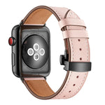 สายรัดนาฬิกาหนังแท้ + หัวเข็มขัดผีเสื้อสีดำ สำหรับ Apple Watch Series 6 & SE & 5 & 4 ขนาด 40 มม. / 3 & 2 & 1 ขนาด 38 มม., หัวเข็มขัดสีดำสำหรับ Apple Watch Series 8&7 ขนาด 41 มม. / SE 2&6&SE&5&4 ขนาด 40 มม. / 3&2&1 ขนาด 38 มม.