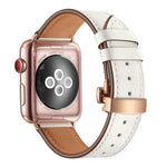 สายรัดนาฬิกาหนังแท้ + หัวเข็มขัดผีเสื้อสีโรสโกลด์ สำหรับ Apple Watch Series 6 & SE & 5 & 4 ขนาด 40 มม. / 3 & 2 & 1 ขนาด 38 มม., หัวเข็มขัดสีโรสโกลด์สำหรับ Apple Watch Series 7 ขนาด 41 มม. / 6 & SE & 5 & 4 ขนาด 40 มม. / 3 & 2 & 1 ขนาด 38 มม.