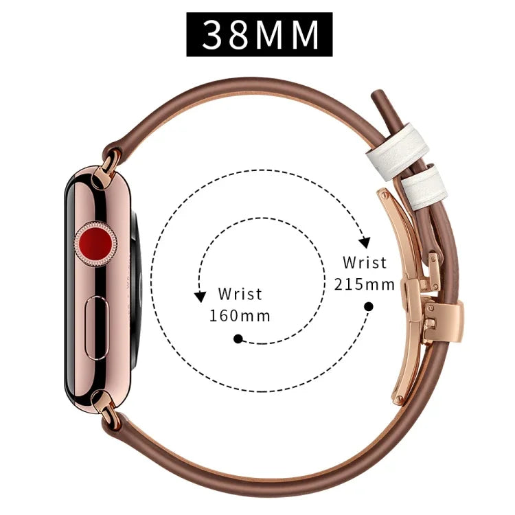 สายรัดนาฬิกาหนังแท้ + หัวเข็มขัดผีเสื้อสีโรสโกลด์ สำหรับ Apple Watch Series 6 & SE & 5 & 4 ขนาด 40 มม. / 3 & 2 & 1 ขนาด 38 มม., หัวเข็มขัดสีโรสโกลด์สำหรับ Apple Watch Series 7 ขนาด 41 มม. / 6 & SE & 5 & 4 ขนาด 40 มม. / 3 & 2 & 1 ขนาด 38 มม.