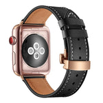 สายรัดนาฬิกาหนังแท้ + หัวเข็มขัดผีเสื้อสีโรสโกลด์ สำหรับ Apple Watch Series 6 & SE & 5 & 4 ขนาด 40 มม. / 3 & 2 & 1 ขนาด 38 มม., หัวเข็มขัดสีโรสโกลด์สำหรับ Apple Watch Series 7 ขนาด 41 มม. / 6 & SE & 5 & 4 ขนาด 40 มม. / 3 & 2 & 1 ขนาด 38 มม.