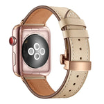 สายรัดนาฬิกาหนังแท้ + หัวเข็มขัดผีเสื้อสีโรสโกลด์ สำหรับ Apple Watch Series 6 & SE & 5 & 4 ขนาด 40 มม. / 3 & 2 & 1 ขนาด 38 มม., หัวเข็มขัดสีโรสโกลด์สำหรับ Apple Watch Series 7 ขนาด 41 มม. / 6 & SE & 5 & 4 ขนาด 40 มม. / 3 & 2 & 1 ขนาด 38 มม.