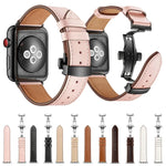 สายรัดนาฬิกาหนังแท้ + หัวเข็มขัดผีเสื้อสีโรสโกลด์ สำหรับ Apple Watch Series 6 & SE & 5 & 4 ขนาด 40 มม. / 3 & 2 & 1 ขนาด 38 มม., หัวเข็มขัดสีโรสโกลด์สำหรับ Apple Watch Series 7 ขนาด 41 มม. / 6 & SE & 5 & 4 ขนาด 40 มม. / 3 & 2 & 1 ขนาด 38 มม.