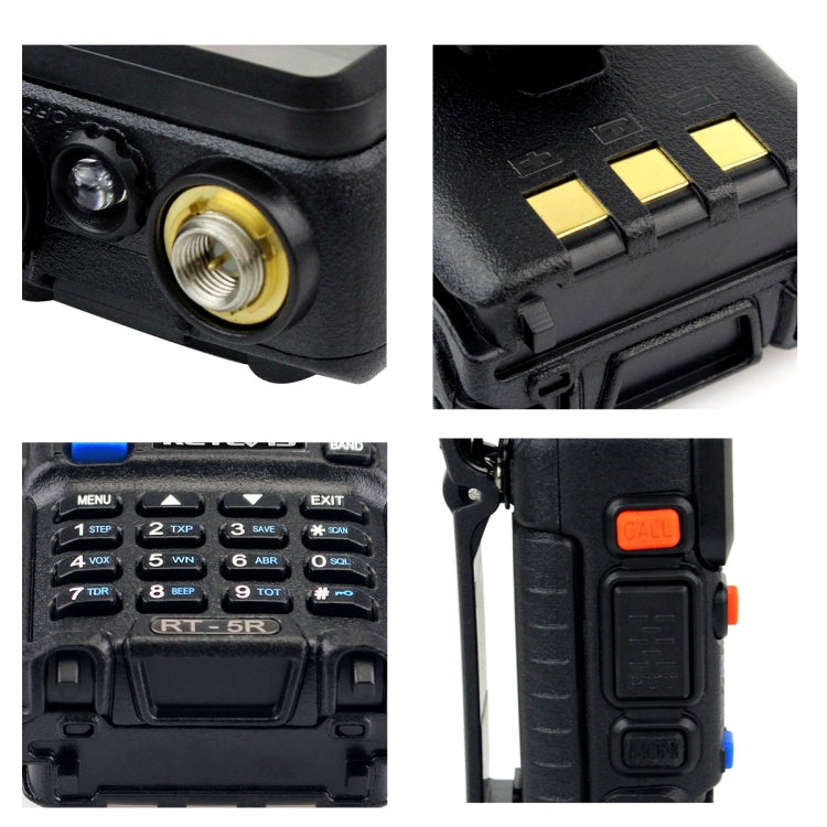 RETEVIS RT-5R วิทยุสื่อสารมือถือ USB สองช่วงความถี่ 400-520MHz + 136-174MHz 128 ช่อง, USB, ปลั๊ก EU, ปลั๊ก UK