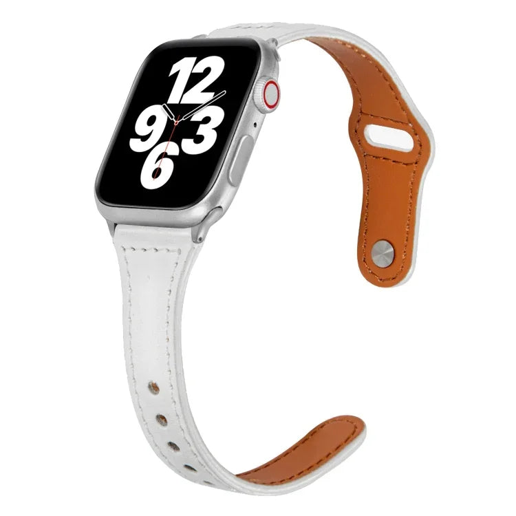 สายรัดนาฬิกาหนังแบบบางรูปตัว T พร้อมหัวเข็มขัดกลับด้าน สำหรับ Apple Watch Ultra ขนาด 49 มม. / Series 8&7 ขนาด 45 มม. / SE 2&6&SE&5&4 ขนาด 44 มม. / 3&2&1 ขนาด 42 มม., สำหรับ Apple Watch Series 8&7 ขนาด 41 มม. / SE 2&6&SE&5&4 ขนาด 40 มม. / 3&2&1 ขนาด 38 มม.