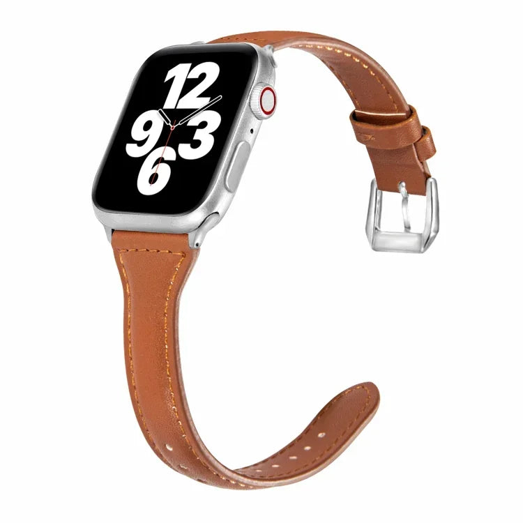 สายรัดนาฬิกาหนังแบบบางรูปตัวทีอเนกประสงค์ สำหรับ Apple Watch Series 7 ขนาด 45 มม. / 6 & SE & 5 & 4 ขนาด 44 มม. / 3 & 2 & 1 ขนาด 42 มม., สำหรับ Apple Watch Series 7 ขนาด 41 มม. / 6 & SE & 5 & 4 ขนาด 40 มม. / 3 & 2 & 1 ขนาด 38 มม.