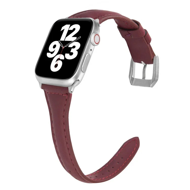 สายรัดนาฬิกาหนังแบบบางรูปตัวทีอเนกประสงค์ สำหรับ Apple Watch Series 7 ขนาด 45 มม. / 6 & SE & 5 & 4 ขนาด 44 มม. / 3 & 2 & 1 ขนาด 42 มม., สำหรับ Apple Watch Series 7 ขนาด 41 มม. / 6 & SE & 5 & 4 ขนาด 40 มม. / 3 & 2 & 1 ขนาด 38 มม.
