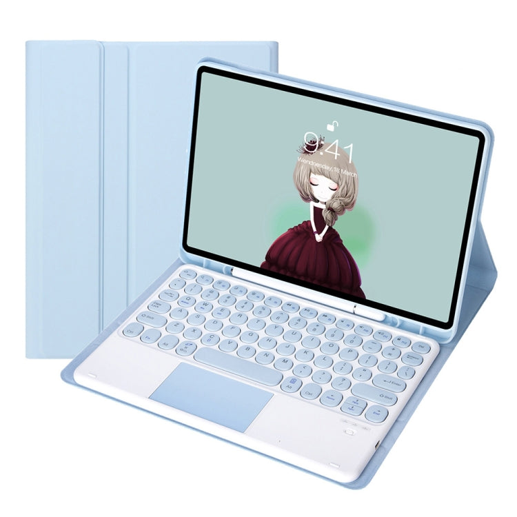 YT098B-A เคสหนังคีย์บอร์ดบลูทูธถอดได้ลายผิวหนังสีลูกกวาด ปุ่มกลม พร้อมระบบสัมผัส สำหรับ iPad Air 11 2024 / 2025 / Air 4 10.9 2020 / Air 5 10.9 2022 (สีม่วง), สำหรับ iPad 10.2 2020 & 2019 / Air 2019 / Pro 10.5 นิ้ว