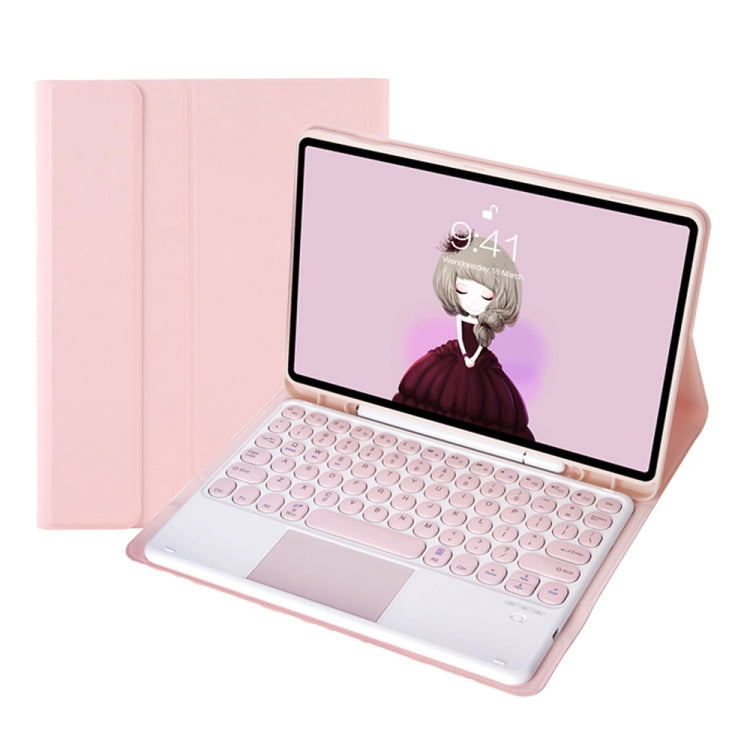 YT098B-A เคสหนังคีย์บอร์ดบลูทูธถอดได้ลายผิวหนังสีลูกกวาด ปุ่มกลม พร้อมระบบสัมผัส สำหรับ iPad Air 11 2024 / 2025 / Air 4 10.9 2020 / Air 5 10.9 2022 (สีม่วง), สำหรับ iPad 10.2 2020 & 2019 / Air 2019 / Pro 10.5 นิ้ว