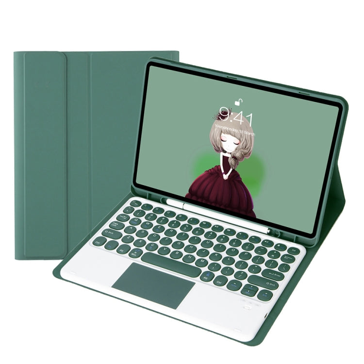 YT098B-A เคสหนังคีย์บอร์ดบลูทูธถอดได้ลายผิวหนังสีลูกกวาด ปุ่มกลม พร้อมระบบสัมผัส สำหรับ iPad Air 11 2024 / 2025 / Air 4 10.9 2020 / Air 5 10.9 2022 (สีม่วง), สำหรับ iPad 10.2 2020 & 2019 / Air 2019 / Pro 10.5 นิ้ว
