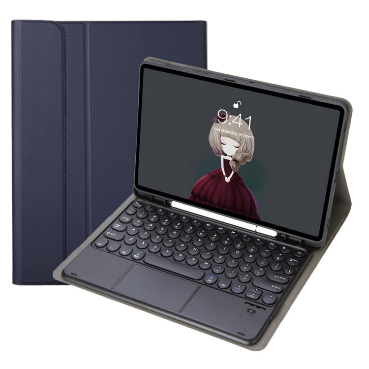 เคสหนังสำหรับคีย์บอร์ดบลูทูธปุ่มกลมลายหนังแกะถอดได้ พร้อมระบบสัมผัส ช่องใส่ปากกา และขาตั้ง สำหรับ iPad Air 5 / 4 ขนาด 10.9 นิ้ว 2020 / Pro 11 นิ้ว 2020 / 2018, สำหรับ iPad 10.2 (2020) & (2019) / Air 3 ขนาด 10.5 นิ้ว / Pro 10.5 นิ้ว