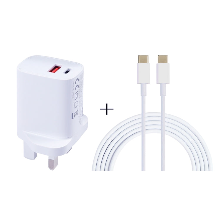 ที่ชาร์จ 20W พอร์ต USB-C / Type-C + USB พร้อมสายชาร์จเร็ว Type-C เป็น Type-C 100W ความยาว 1 ม. ปลั๊ก UK, 1 ม. ปลั๊ก US, 1 ม. ปลั๊ก EU, 2 ม. ปลั๊ก UK, 2 ม. ปลั๊ก US