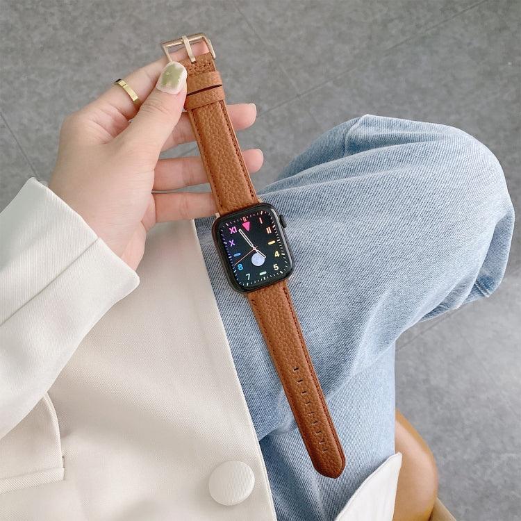 สายรัดนาฬิกาหนังลายลิ้นจี่เย็บด้าย สำหรับ Apple Watch Ultra 49 มม. / Series 8&7 45 มม. / SE 2&6&SE&5&4 44 มม. / 3&2&1 42 มม. / สำหรับ Series 7 41 มม. / 6 & SE & 5 & 4 40 มม. / 3 & 2 & 1 38 มม.
