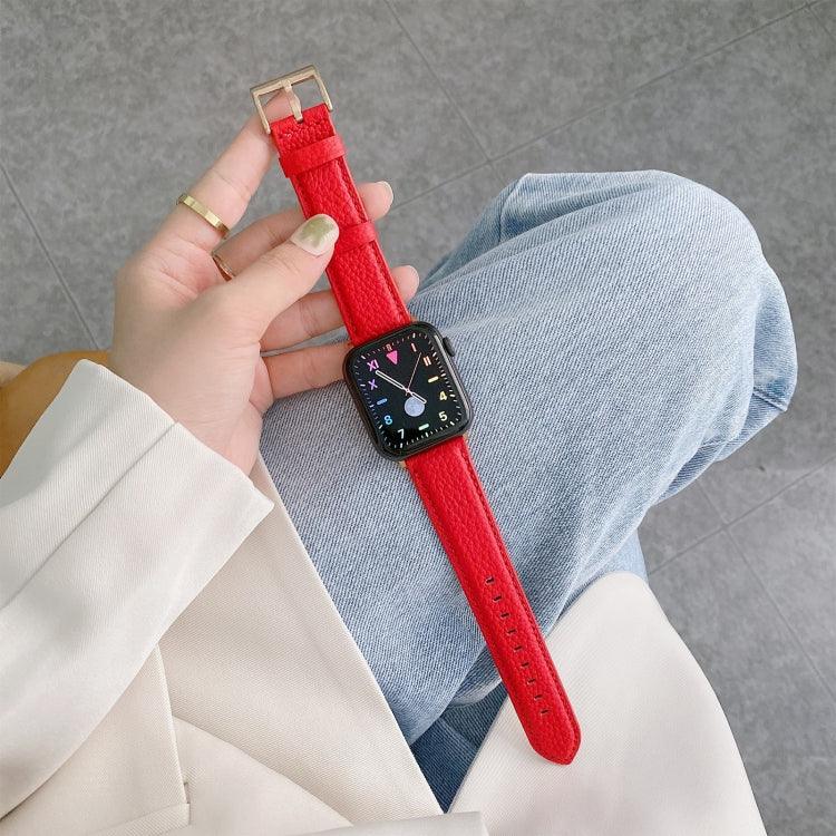สายรัดนาฬิกาหนังลายลิ้นจี่เย็บด้าย สำหรับ Apple Watch Ultra 49 มม. / Series 8&7 45 มม. / SE 2&6&SE&5&4 44 มม. / 3&2&1 42 มม. / สำหรับ Series 7 41 มม. / 6 & SE & 5 & 4 40 มม. / 3 & 2 & 1 38 มม.