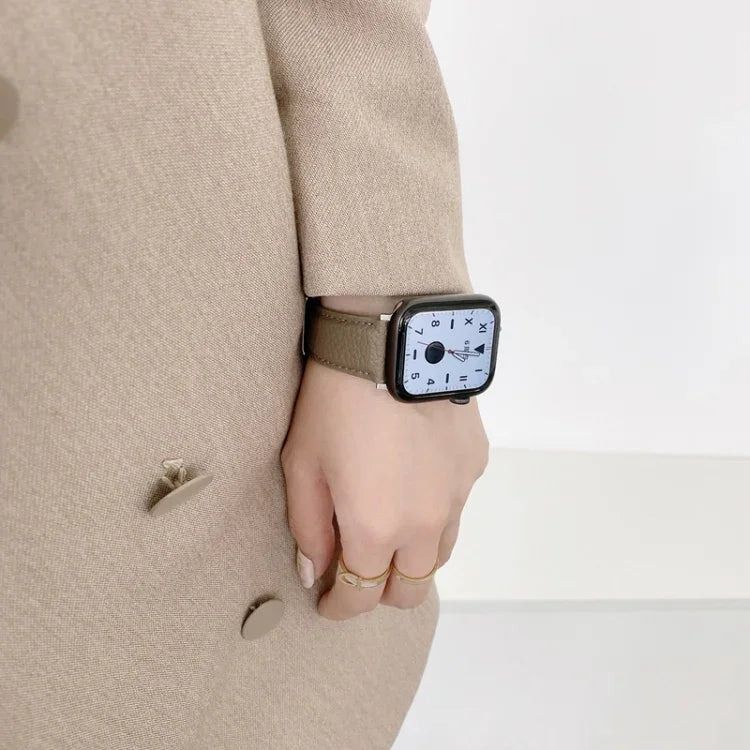 สายรัดนาฬิกาหนังลายลิ้นจี่เย็บด้าย สำหรับ Apple Watch Ultra 49 มม. / Series 8&7 45 มม. / SE 2&6&SE&5&4 44 มม. / 3&2&1 42 มม. / สำหรับ Series 7 41 มม. / 6 & SE & 5 & 4 40 มม. / 3 & 2 & 1 38 มม.