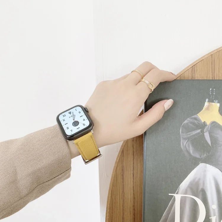 สายรัดนาฬิกาหนังลายลิ้นจี่เย็บด้าย สำหรับ Apple Watch Ultra 49 มม. / Series 8&7 45 มม. / SE 2&6&SE&5&4 44 มม. / 3&2&1 42 มม. / สำหรับ Series 7 41 มม. / 6 & SE & 5 & 4 40 มม. / 3 & 2 & 1 38 มม.