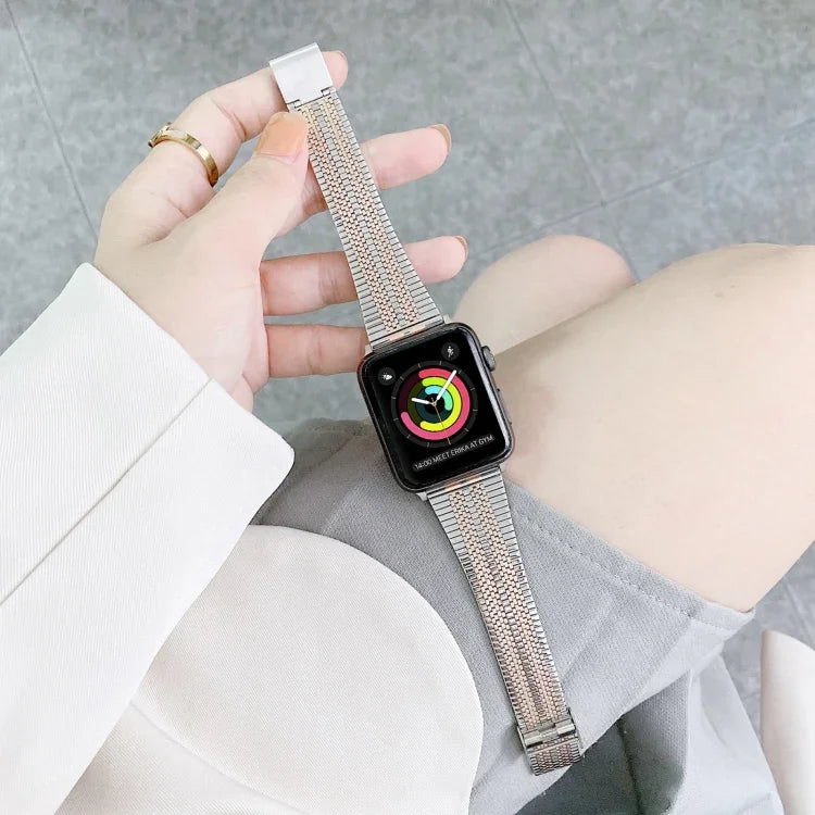 สายรัดนาฬิกาเหล็กลายเส้นคู่ สำหรับ Apple Watch Series 7 41 มม. / & 6 & SE & 5 & 4 40 มม. / สำหรับ Apple Watch Series 7 45 มม. / & 6 & SE & 5 & 4 44 มม.