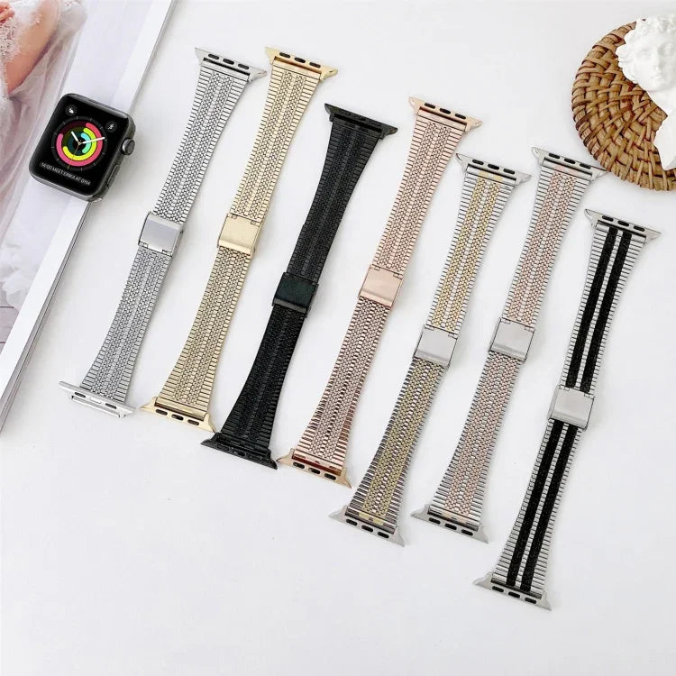 สายรัดนาฬิกาเหล็กลายเส้นคู่ สำหรับ Apple Watch Series 7 41 มม. / & 6 & SE & 5 & 4 40 มม. / สำหรับ Apple Watch Series 7 45 มม. / & 6 & SE & 5 & 4 44 มม.
