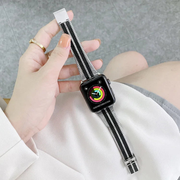 สายรัดนาฬิกาเหล็กลายเส้นคู่ สำหรับ Apple Watch Series 7 41 มม. / & 6 & SE & 5 & 4 40 มม. / สำหรับ Apple Watch Series 7 45 มม. / & 6 & SE & 5 & 4 44 มม.