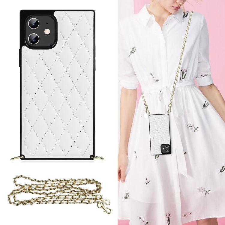 Elegant Rhombic Pattern Microfiber Leather +TPU Shockproof Case with Crossbody Strap Chain, For iPhone 12 mini, For iPhone 12 / 12 Pro, For iPhone 12 Pro Max