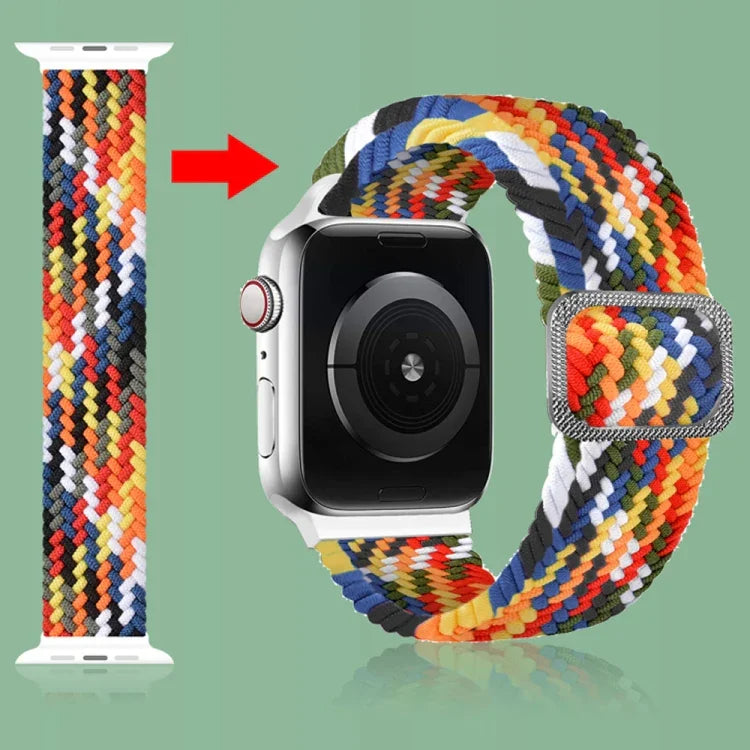 สายรัดนาฬิกายืดถักแบบหัวเข็มขัด สำหรับ Apple Watch Series 9&8&7 41 มม. / SE 3&SE 2&6&SE&5&4 40 มม. / 3&2&1 38 มม. (สีรุ้ง) / สำหรับ Apple Watch Series 7 45 มม. / 6 & SE & 5 & 4 44 มม. / 3 & 2 & 1 42 มม.