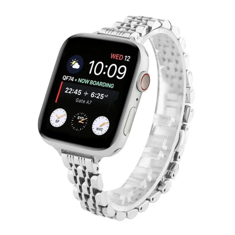 สายรัดนาฬิกาสแตนเลสแบบเม็ดเจ็ดสำหรับข้อมือเล็ก สำหรับ Apple Watch Series 6 & SE & สำหรับ Apple Watch Ultra 49 มม. / Series 8&7 45 มม. / SE 2&6&SE&5&4 44 มม. / 3&2&1 42 มม. สำหรับ Apple Watch Series 7 41 มม. / 6 & SE & 5 & 4 40 มม. / 3 & 2 & 1 38 มม.