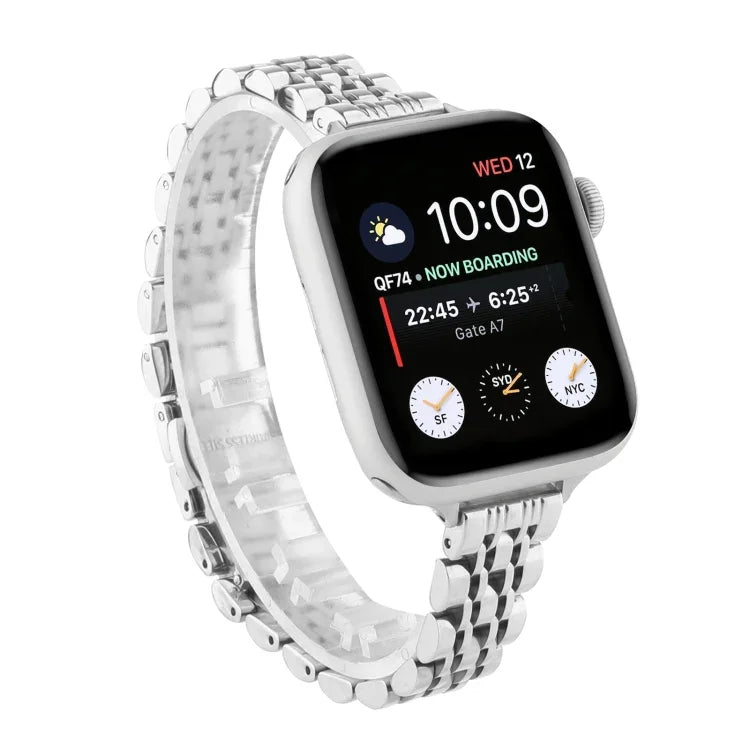 สายรัดนาฬิกาสแตนเลสแบบเม็ดเจ็ดสำหรับข้อมือเล็ก สำหรับ Apple Watch Series 6 & SE & สำหรับ Apple Watch Ultra 49 มม. / Series 8&7 45 มม. / SE 2&6&SE&5&4 44 มม. / 3&2&1 42 มม. สำหรับ Apple Watch Series 7 41 มม. / 6 & SE & 5 & 4 40 มม. / 3 & 2 & 1 38 มม.