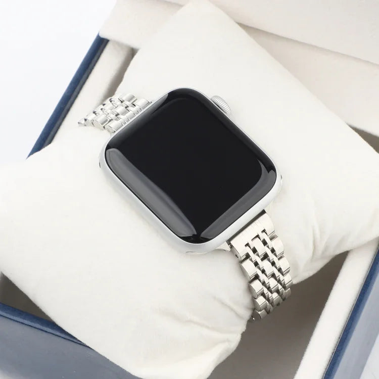 สายรัดนาฬิกาสแตนเลสแบบเม็ดเจ็ดสำหรับข้อมือเล็ก สำหรับ Apple Watch Series 6 & SE & สำหรับ Apple Watch Ultra 49 มม. / Series 8&7 45 มม. / SE 2&6&SE&5&4 44 มม. / 3&2&1 42 มม. สำหรับ Apple Watch Series 7 41 มม. / 6 & SE & 5 & 4 40 มม. / 3 & 2 & 1 38 มม.