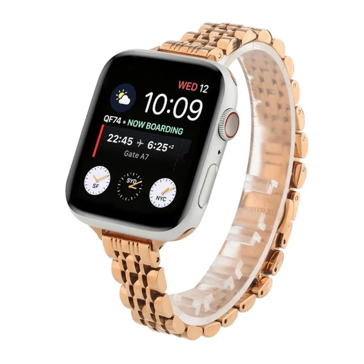 สายรัดนาฬิกาเหล็กสแตนเลสลูกปัดเจ็ดเม็ดขนาดเล็ก สำหรับ Apple Watch Series 6 & SE & / สำหรับ Apple Watch Series 7 45 มม. / 6 & SE & 5 & 4 44 มม. / 3 & 2 & 1 42 มม. / สำหรับ Apple Watch Series 8&7 41 มม. / SE 2&6&SE&5&4 40 มม. / 3&2&1 38 มม.