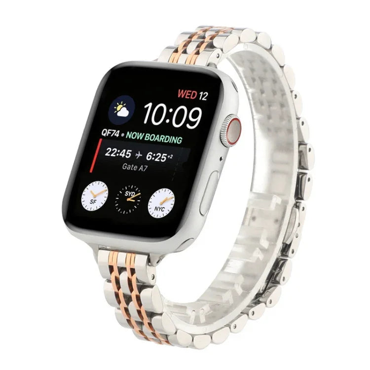 สายรัดนาฬิกาเหล็กสแตนเลสลูกปัดเจ็ดเม็ดขนาดเล็ก สำหรับ Apple Watch Series 6 & SE & / สำหรับ Apple Watch Series 7 45 มม. / 6 & SE & 5 & 4 44 มม. / 3 & 2 & 1 42 มม. / สำหรับ Apple Watch Series 8&7 41 มม. / SE 2&6&SE&5&4 40 มม. / 3&2&1 38 มม.