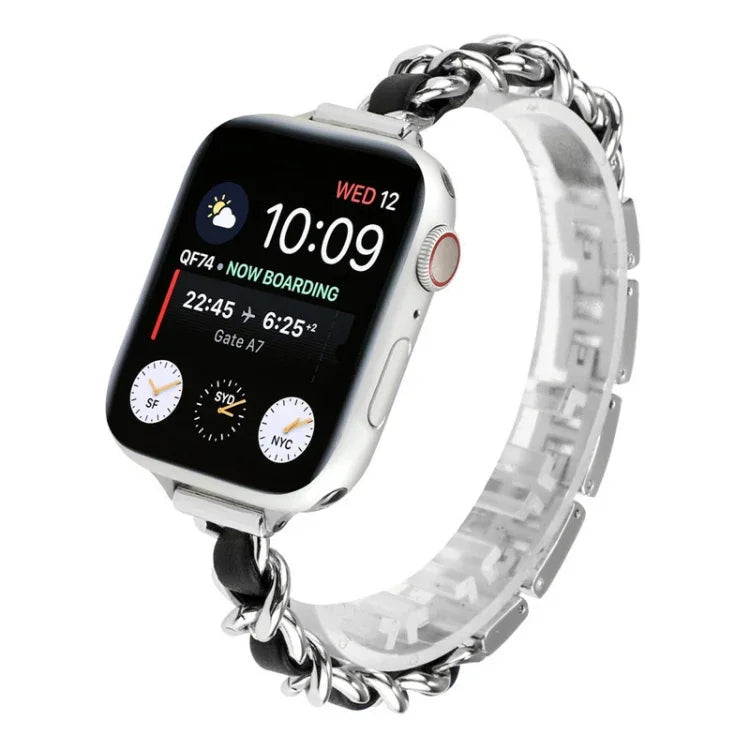 สายรัดนาฬิกาสแตนเลสสตีลเม็ดเจ็ดสำหรับข้อมือเล็ก สำหรับ Apple Watch Series 6 & SE & สำหรับ Apple Watch Ultra 49 มม. / Series 8&7 45 มม. / SE 2&6&SE&5&4 44 มม. / 3&2&1 42 มม. สำหรับ Apple Watch Series 8&7 41 มม. / SE 2&6&SE&5&4 40 มม. / 3&2&1 38 มม.